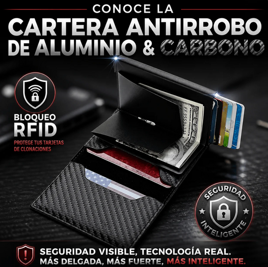 Cartera de Aluminio y Fibra de Carbono Antirrobo
