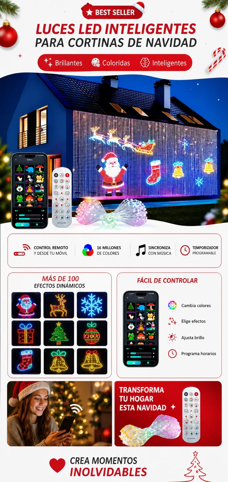 Luces Led Inteligentes para Cortinas de Navidad